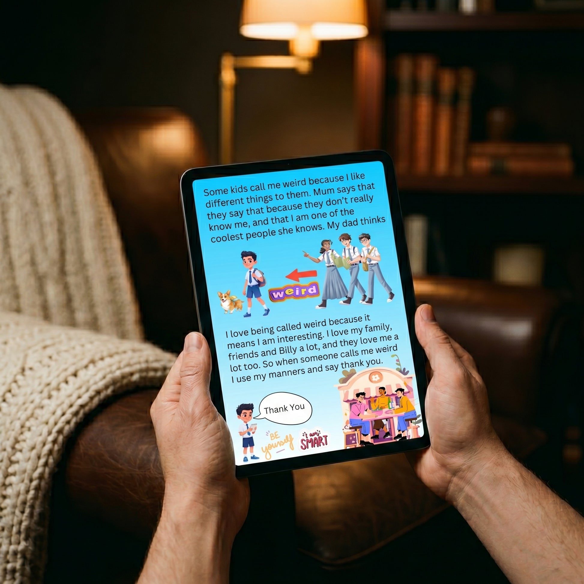 Inside preview of I'm Weird kids book showing Jack and Billy