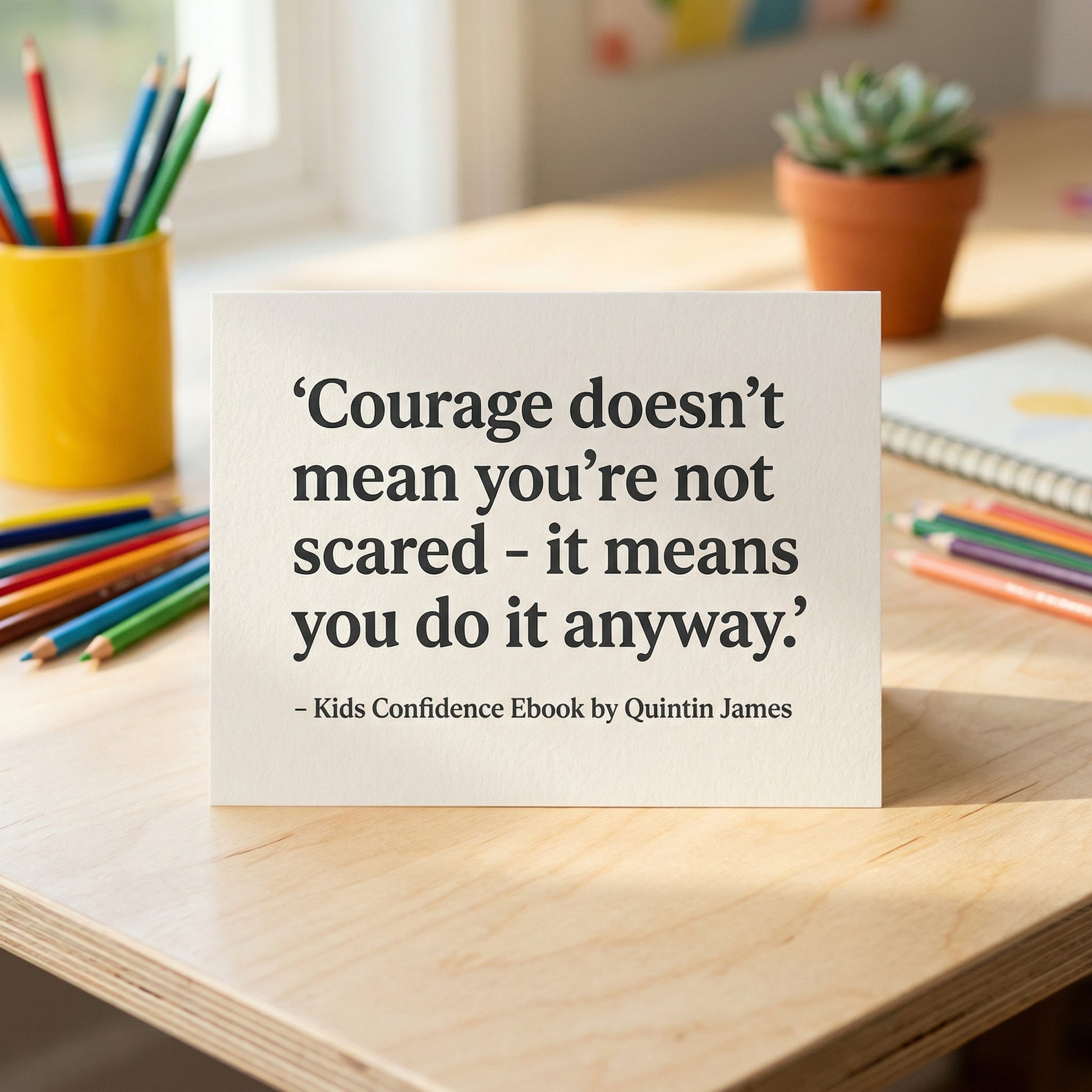Courage doesn't mean you're not scared it means you do it anyway kids confidence quote Quintin James